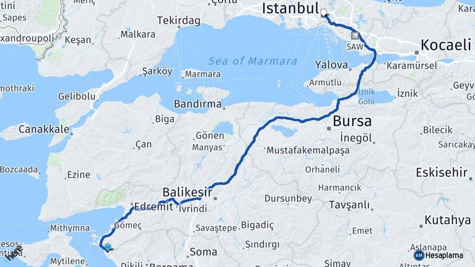 Balıkesir Ayvalık Altınova İstanbul Arası Kaç Km - Yol Haritası
