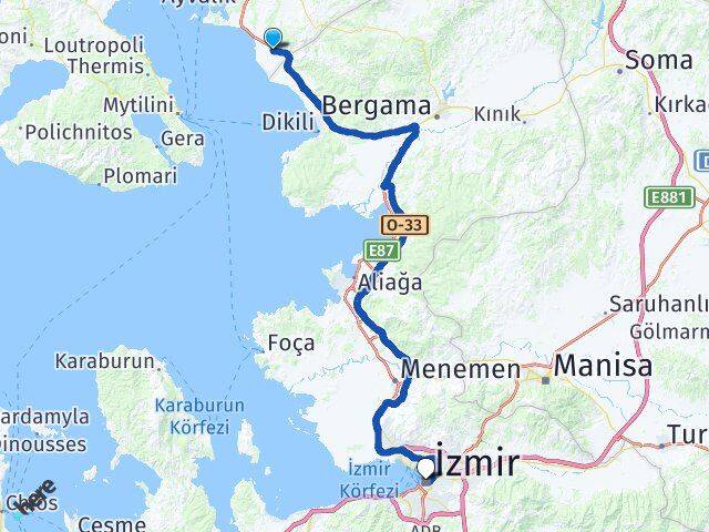 Balıkesir Ayvalık Altınova İzmir Arası Kaç Km - Yol Haritası