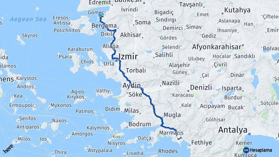 Balıkesir Ayvalık Dalaman Muğla Arası Kaç Km - Yol Haritası