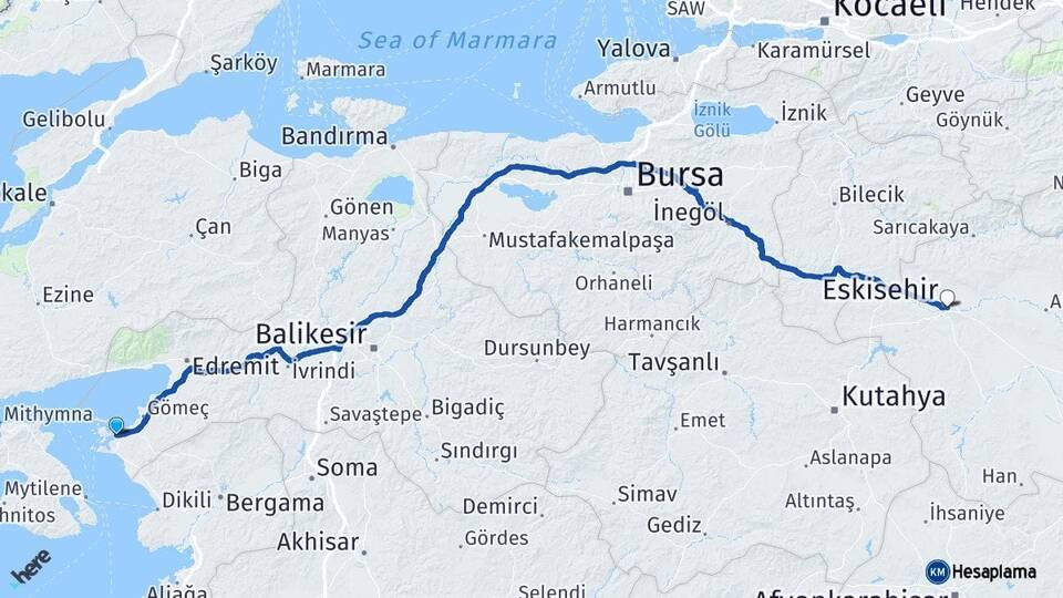 Balıkesir Ayvalık Eskişehir Arası Kaç Km - Yol Haritası