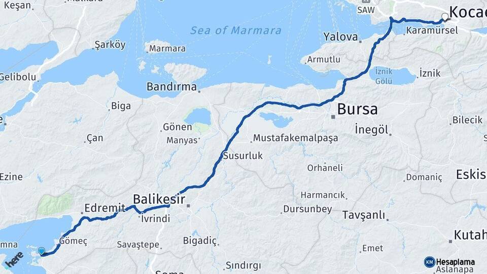 Balıkesir Ayvalık Kocaeli Arası Kaç Km - Yol Haritası