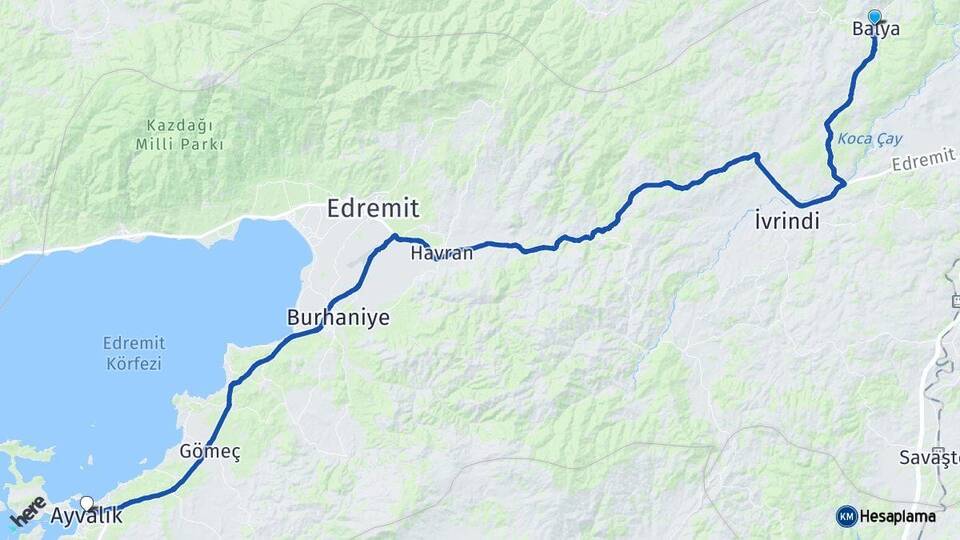 Balıkesir Balya Ayvalık Arası Kaç Km - Yol Haritası