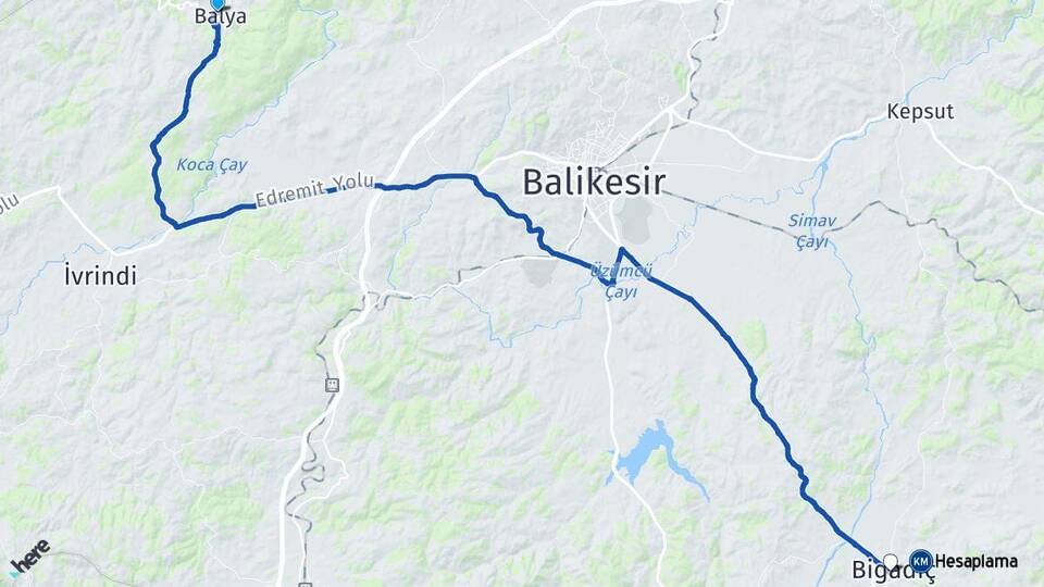 Balıkesir Balya Bigadiç Arası Kaç Km - Yol Haritası