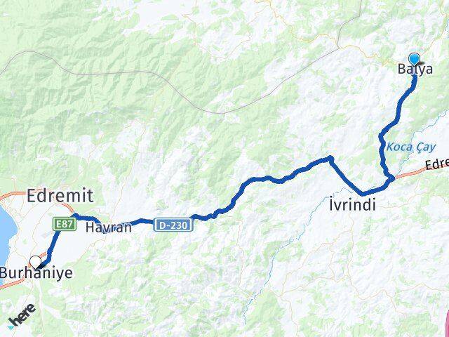 Balıkesir Balya Burhaniye Arası Kaç Km - Yol Haritası