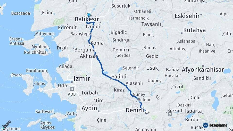 Balıkesir Balya Denizli Arası Kaç Km - Yol Haritası