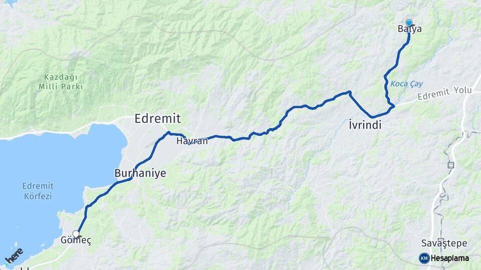 Balıkesir Balya Gömeç Arası Kaç Km - Yol Haritası