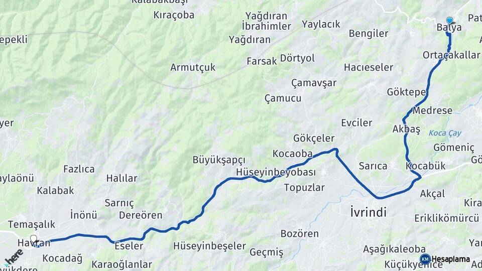 Balıkesir Balya Havran Arası Kaç Km - Yol Haritası
