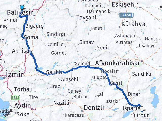 Balıkesir Balya Isparta Arası Kaç Km - Yol Haritası