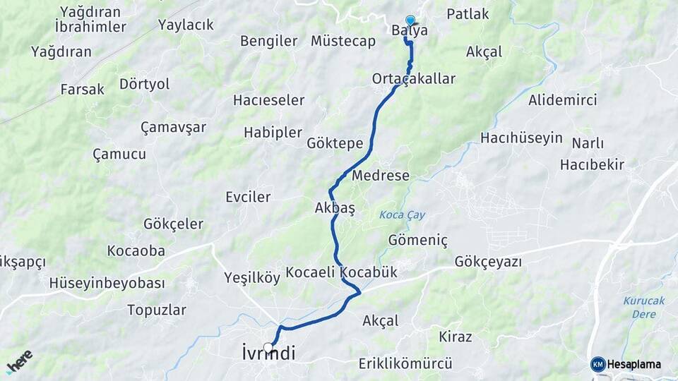 Balıkesir Balya İvrindi Arası Kaç Km - Yol Haritası