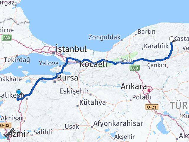 Balıkesir Balya Kastamonu Arası Kaç Km - Yol Haritası