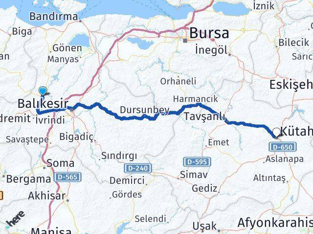 Balıkesir Balya Kütahya Arası Kaç Km - Yol Haritası