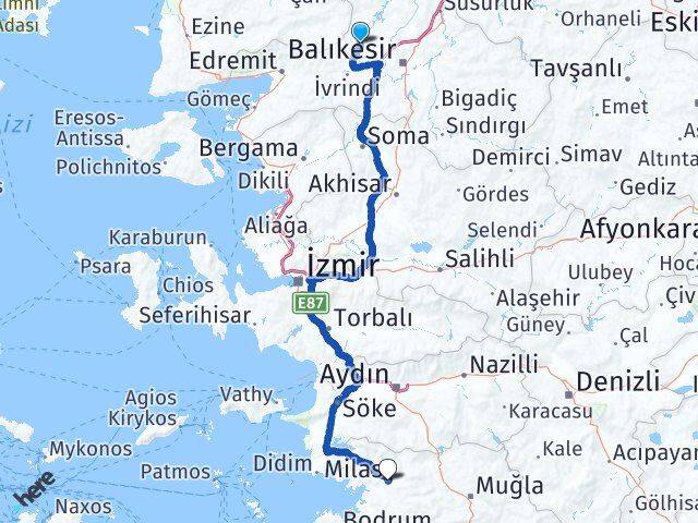 Balıkesir Balya Milas Muğla Arası Kaç Km - Yol Haritası