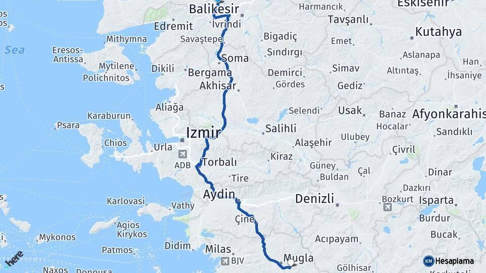 Balıkesir Balya Muğla Arası Kaç Km - Yol Haritası