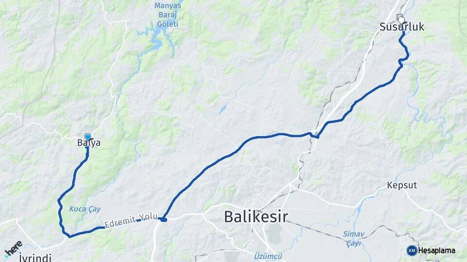 Balıkesir Balya Susurluk Arası Kaç Km - Yol Haritası