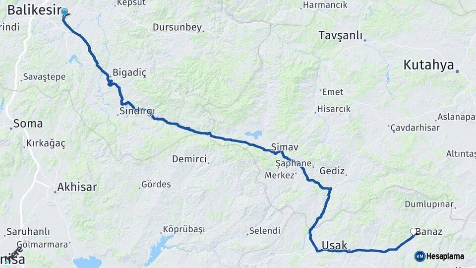 Balıkesir Banaz Uşak Arası Kaç Km - Yol Haritası