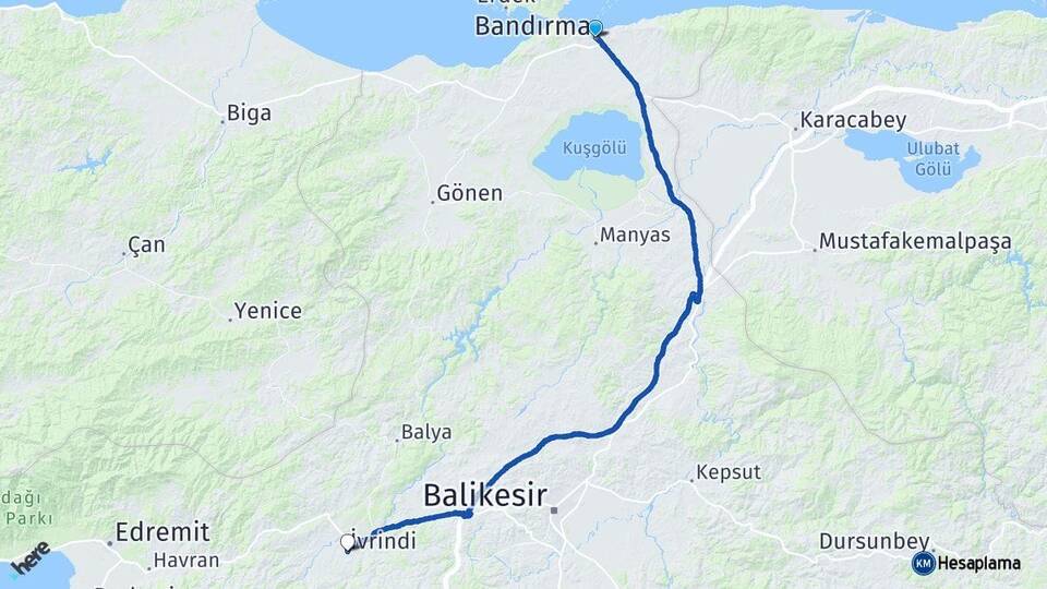 Balıkesir Bandırma İvrindi Arası Kaç Km - Yol Haritası