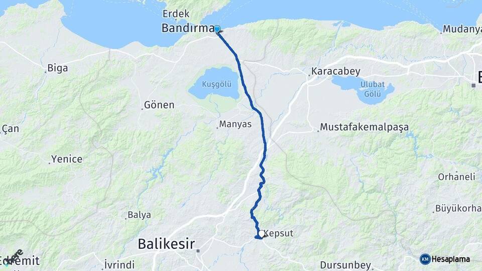Balıkesir Bandırma Kepsut Arası Kaç Km - Yol Haritası