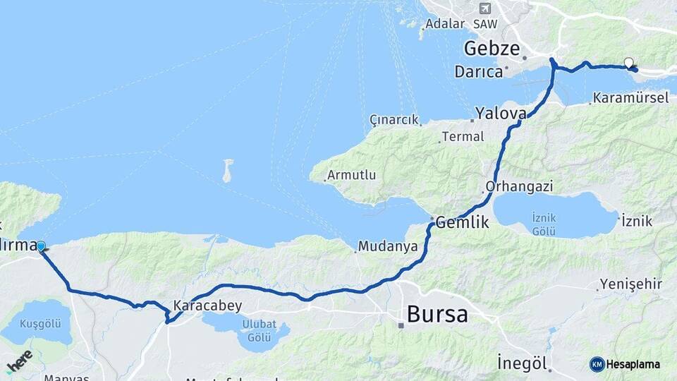 Balıkesir Bandırma Körfez Kocaeli Arası Kaç Km - Yol Haritası