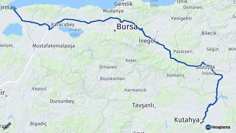 Balıkesir Bandırma Kütahya Arası Kaç Km - Yol Haritası