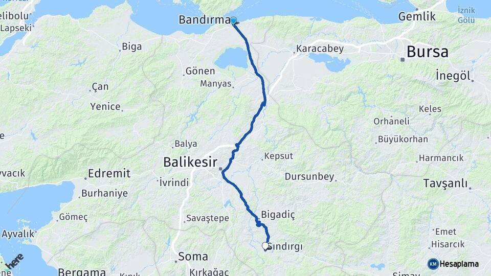 Balıkesir Bandırma Sındırgı Arası Kaç Km - Yol Haritası
