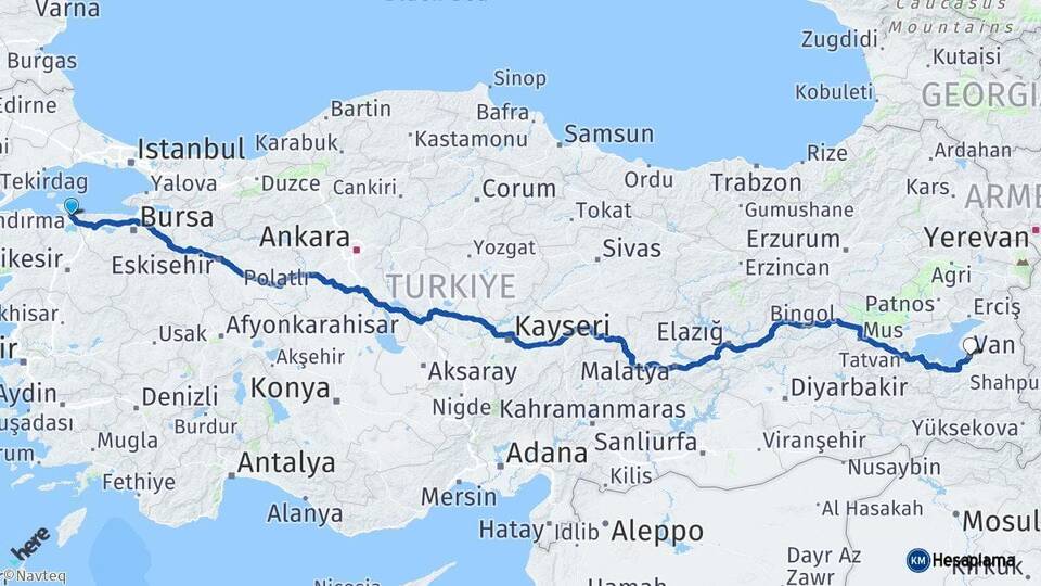 Balıkesir Bandırma Van Arası Kaç Km - Yol Haritası