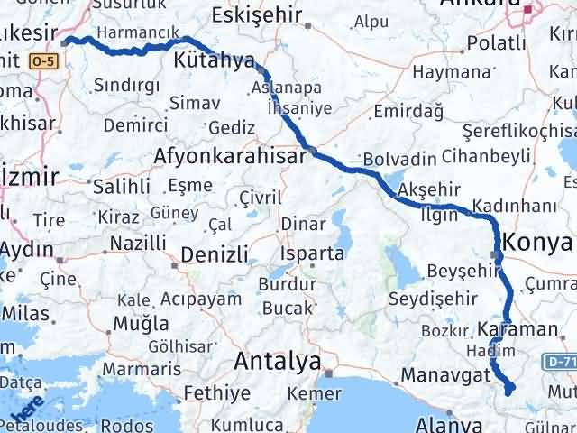 Balıkesir Başyayla Karaman Arası Kaç Km - Yol Haritası