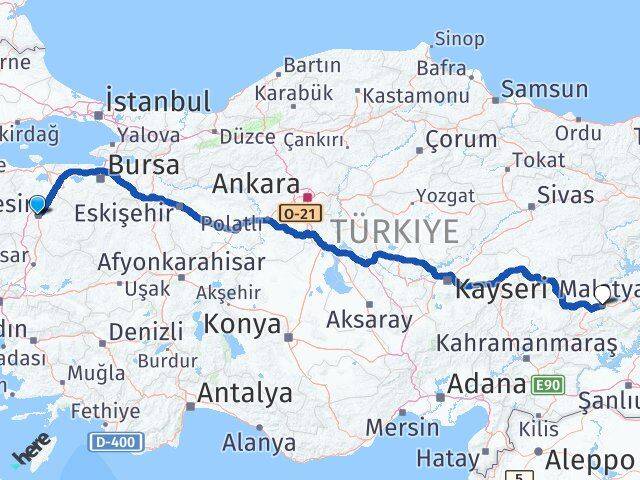 Balıkesir Battalgazi Malatya Arası Kaç Km - Yol Haritası