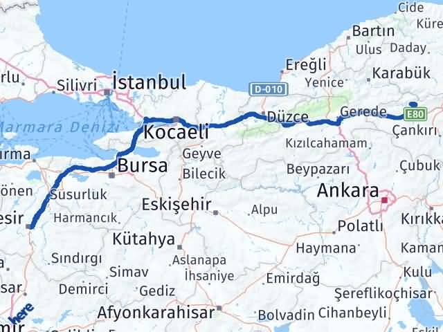 Balıkesir Bayramören Çankırı Arası Kaç Km - Yol Haritası