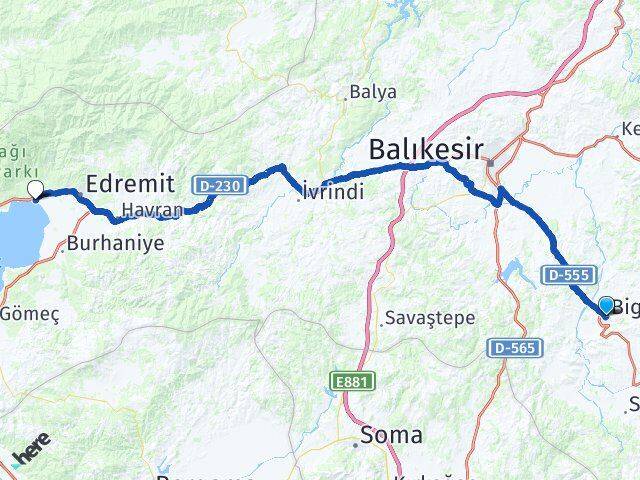Balıkesir Bigadiç Akçay Edremit Arası Kaç Km - Yol Haritası