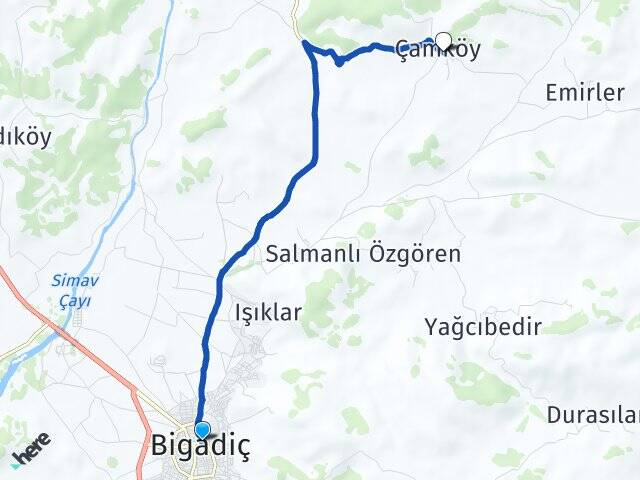 Balıkesir Bigadiç Çamköy Bigadiç Arası Kaç Km - Yol Haritası