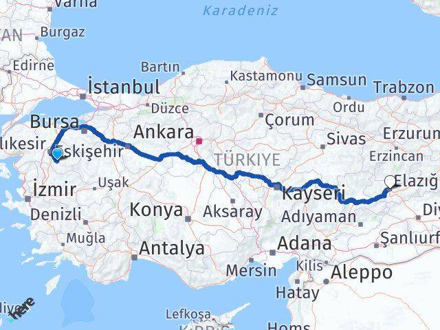 Balıkesir Bigadiç Elazığ Arası Kaç Km - Yol Haritası