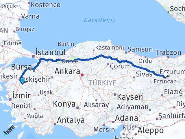 Balıkesir Bigadiç Erzincan Arası Kaç Km - Yol Haritası