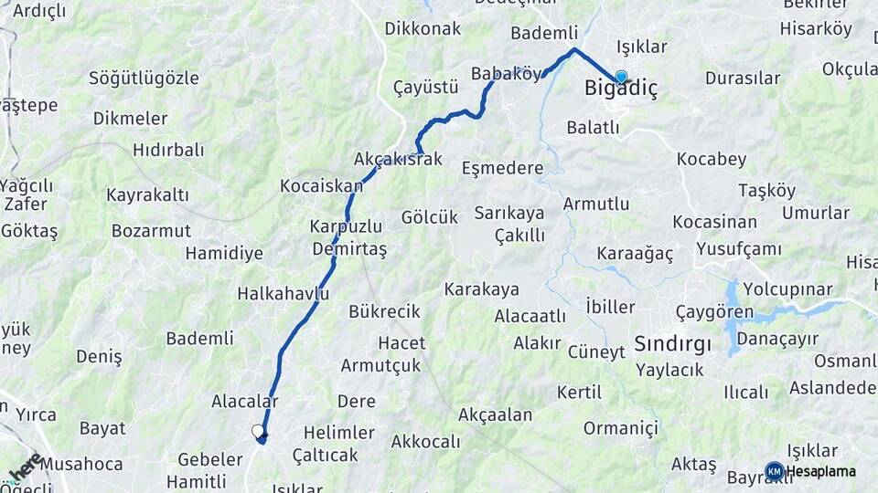 Balıkesir Bigadiç Gelenbe Kırkağaç Manisa Arası Kaç Km - Yol Haritası