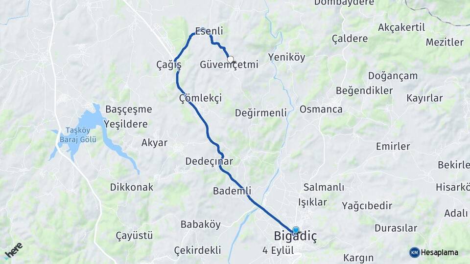 Balıkesir Bigadiç Güvemçetmi Bigadiç Arası Kaç Km - Yol Haritası