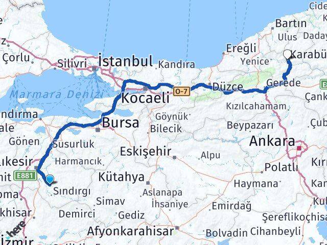 Balıkesir Bigadiç Karabük Arası Kaç Km - Yol Haritası