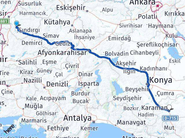 Balıkesir Bigadiç Karaman Arası Kaç Km - Yol Haritası