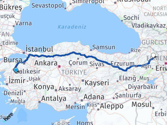 Balıkesir Bigadiç Kars Arası Kaç Km - Yol Haritası