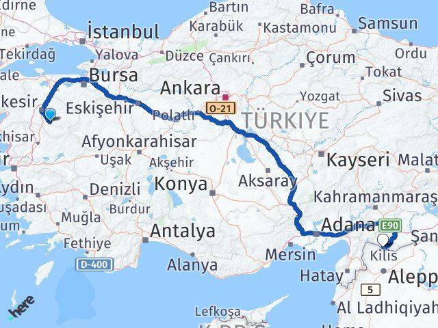 Balıkesir Bigadiç Kilis Arası Kaç Km - Yol Haritası