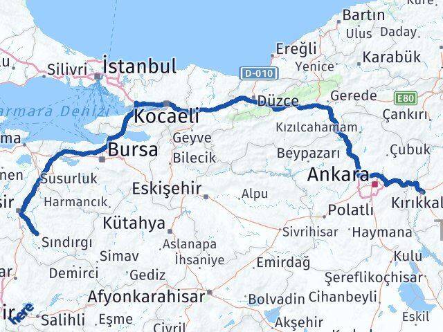 Balıkesir Bigadiç Kırıkkale Arası Kaç Km - Yol Haritası