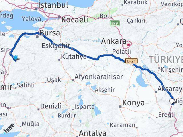 Balıkesir Bigadiç Niğde Arası Kaç Km - Yol Haritası