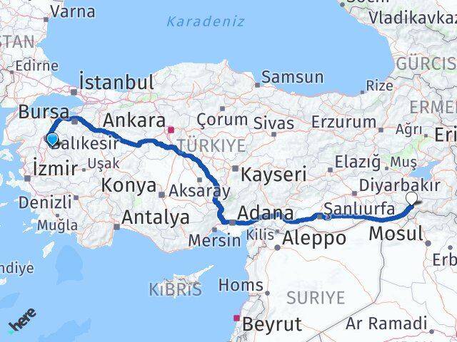 Balıkesir Bigadiç Şırnak Arası Kaç Km - Yol Haritası