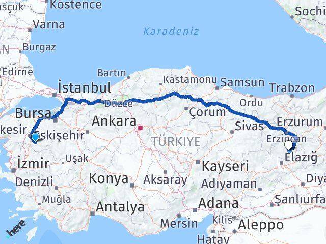 Balıkesir Bigadiç Tunceli Arası Kaç Km - Yol Haritası