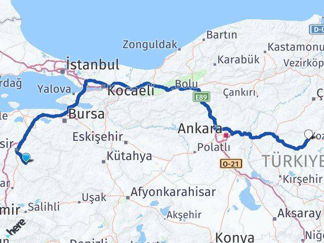 Balıkesir Bigadiç Yozgat Arası Kaç Km - Yol Haritası