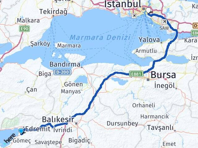 Balıkesir Burhaniye Acıbadem Üsküdar İstanbul Arası Kaç Km - Yol Haritası