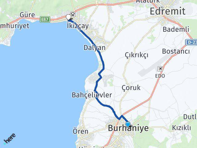 Balıkesir Burhaniye Akçay Edremit Arası Kaç Km - Yol Haritası