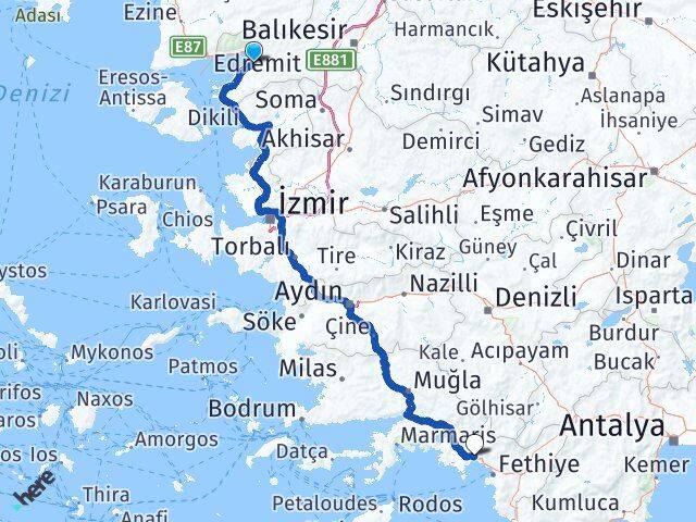 Balıkesir Burhaniye Göcek Fethiye Muğla Arası Kaç Km - Yol Haritası