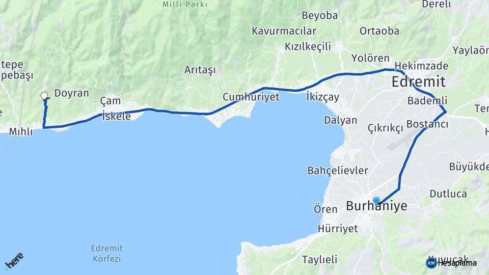 Balıkesir Burhaniye Narlı Edremit Arası Kaç Km - Yol Haritası