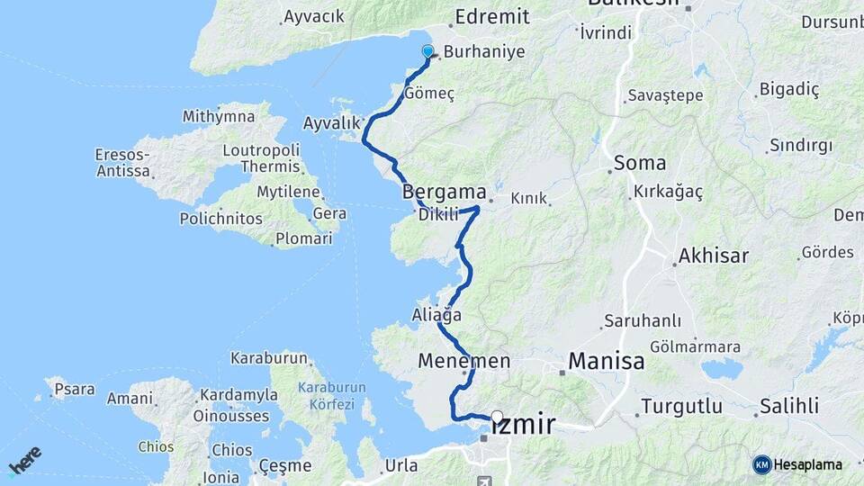 Balıkesir Burhaniye Ören Bayraklı İzmir Arası Kaç Km - Yol Haritası
