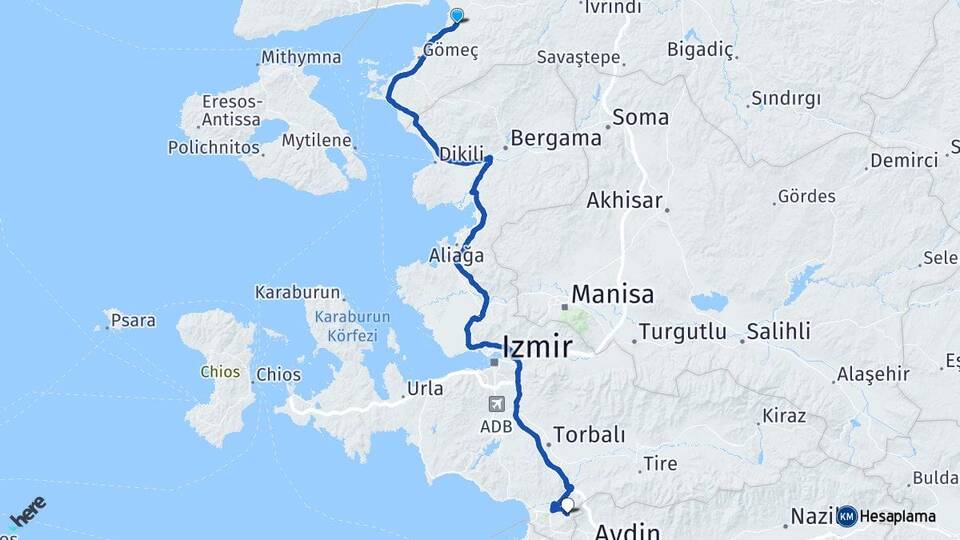 Balıkesir Burhaniye Şirince Selçuk İzmir Arası Kaç Km - Yol Haritası