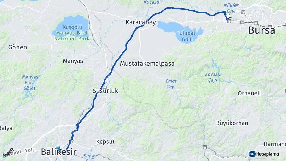 Balıkesir Bursa Uludağ Üniversitesi Arası Kaç Km - Yol Haritası